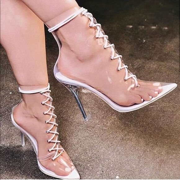 Clear transparent pvc white lace up boots - Picture 1 of 8
